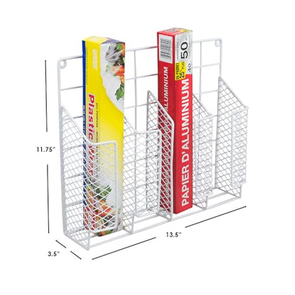 Home Basics Organizer Rust Resistant, Perfect for Food Storage, Silver Foil, Wax Paper, Sandwich Bags, Plastic Wrap-Mounts,White - color: White