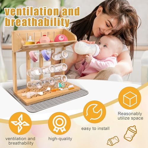 Windspeed Wooden Bottle Drying Rack for Baby Bottle Rack Dryer with Drain Pad, Space Saving for 11 Milk Glass Baby Feeder, Ideal Too for Busy Parents