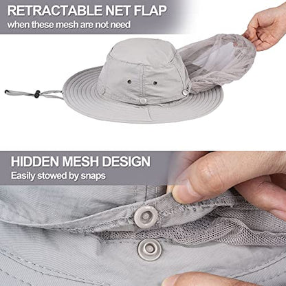 Mosquito Head Net Hat - Bug Cap UPF 50+ Sun Protection with Hidden Netting for Beekeeping Hiking Women - color: Grey X 2pack