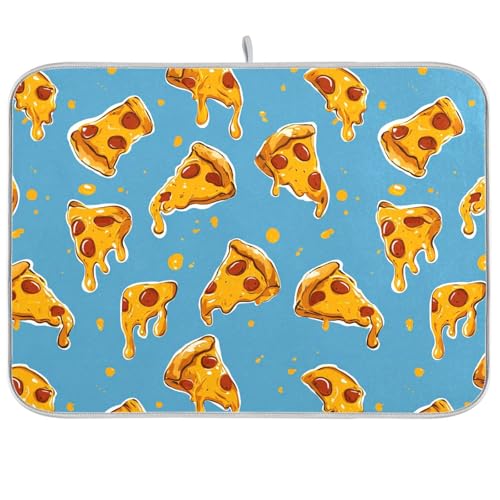 Dish Drying Mat for Kitchen Counter Melted Cheese Pizza Slices Blue Absorbent Drying Dish Mat 18×24 inch Dish Rack Pad Coffee Mat for Sink Dishes Under Rack - color: multicolored.12, size: 18x24in