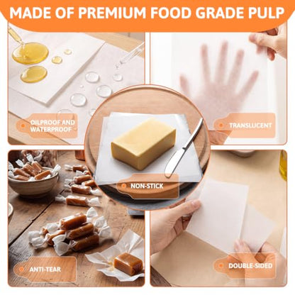 500 Pack Butter Paper Set Butter Wrapping 250 Aluminum Foil Sheets 250 Silicone Oil Papers Pre-cut Wrappers for Homemade Chocolate and Food Storage 2 Sizes