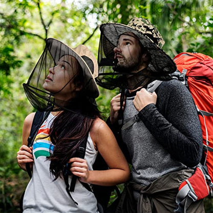 Mosquito Head Net Hat, Sun Hat with Netting, Bee Keeper Hat, Safari Fishing Hats for Outdoor Hiking, Camping, Gardening - color: Camouflage Green