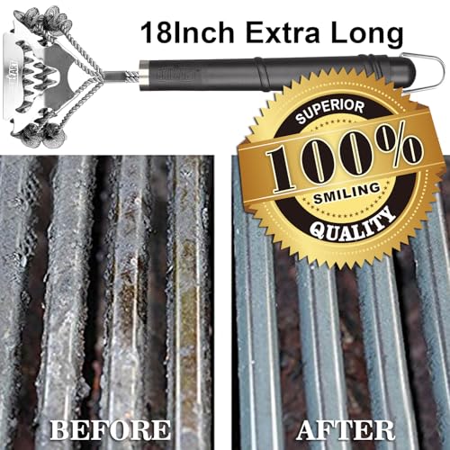 GRILLART Grill Brush for Outdoor Grill Bristle Free - Safe BBQ Grill Cleaner Brush - 18" BBQ Brush for Grill Cleaning Kit -Stainless Grill Cleaning Brush BBQ Grill Accessories Tools- Gifts for Men Dad