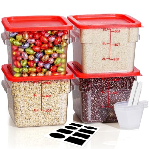 6QT Clear Food Storage Containers: 8 PCS[Food Grade][Hot&Cold Resistant] NSF Food Storage Containers with Lids for Home Restaurant Kitchen Storage Pizza Proof Dough, BPA Free (N5) - color: C-6QT-RED