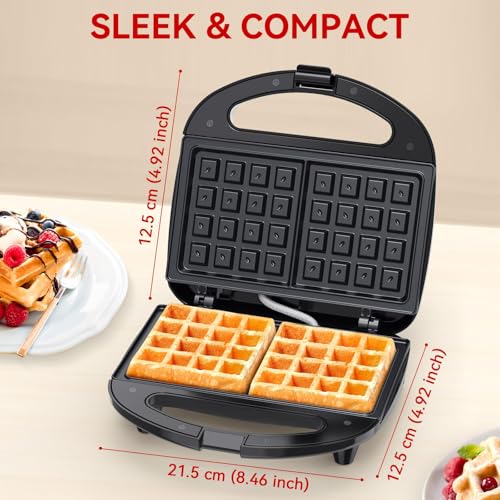 OSTBA Waffle Maker, 2 Slice Non-Stick Waffle Iron, Belgian Waffle Machine with Indicator Lights, PFOA Free, Perfect for Breakfast and Snacks, 750W - style: ABS07-W