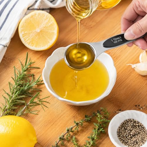 16 Pieces Measuring Cups and Magnetic Measuring Spoons Set Stainless Steel,8 Measure Cups with Silicone Handle and 7 Double Sided Magnetic Measure Spoons & 1 Leveler