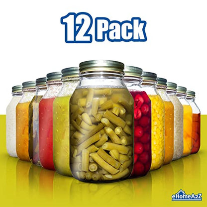 Mason Jars 32 Oz With Lids Regular Mouth (12 Pack) Preserving Spices,Storage,Meal Prep, Overnight Oats,Dry Food,Salads,Drinking