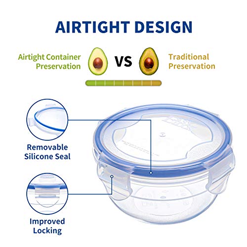 KIGI 4 PACK 20oz Plastic Round Bowls with Lid Leakproof Food Storage Container Set Small Meal Prep Containers Bento Box - size: 2.5 cup (8-Piece)