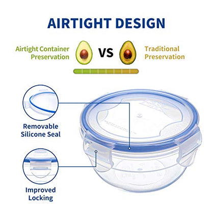 KIGI 4 PACK 20oz Plastic Round Bowls with Lid Leakproof Food Storage Container Set Small Meal Prep Containers Bento Box - size: 2.5 cup (8-Piece)