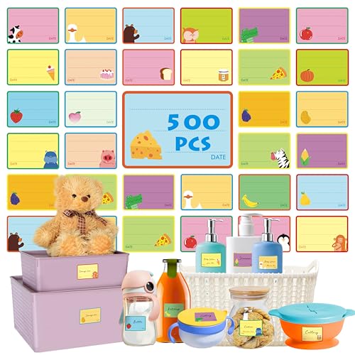 500 PCS Baby Food Labels, 25 Adorable Designs Removable Food Name Stickers Self-Adhesive Water/Oil/Tear Resistant Tags for Baby & Toddlers Food Containers, Water Bottles, School Supplies, Mason Jars - color: Style 4