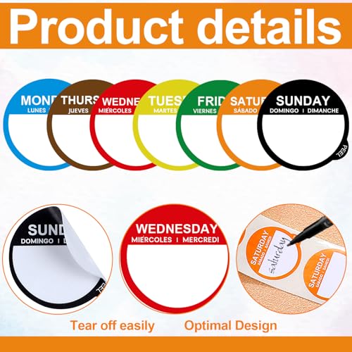 Sayglossy 7000 Pcs Day of Week Label Food Label Monday Through Sunday Management Inventory Sticker Removable Weekly Self Adhesive Date Dot Sticker for Restaurant Kitchen Container (Round) - style: Round