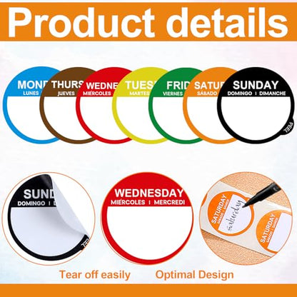 Sayglossy 7000 Pcs Day of Week Label Food Label Monday Through Sunday Management Inventory Sticker Removable Weekly Self Adhesive Date Dot Sticker for Restaurant Kitchen Container (Round) - style: Round