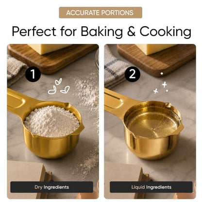 Color Up 2 Cup Measuring Cup, 480ml Gold Stainless Steel Metal Measuring Scoop, Easy-Pour Spouts, Engraved Markings, for Dry & Liquid Ingredients - size: 2 Cup (480 ml) Gold