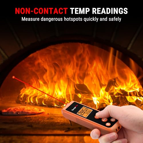 TempPro TP410 Infrared Thermometer Gun Non-Contact Laser Thermometer Gun for Cooking, Temperature Gun with Range -58℉~1022℉ for Pizza Oven Accessories, Griddle, HVAC, Engine, Gift for Dad Him Husband - style: IR Thermometer with Laser