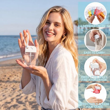 Frienda 12 Pcs Hydrating Hand Sanitizer Spray Scented Pocket Power Mist Hand Sanitizer Travel Size with Keychain Moisturizing Antibacterial Sanitizing Cleans Hands for Women(Exotic) - style: Exotic