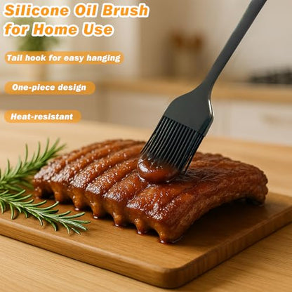 Silicone Basting and Pastry Brush Set, 2-Piece Heat-Resistant Brushes with Steel Core Handle, One-Piece BPA-Free Design for BBQ, Grilling, Baking & Cooking – Dishwasher Safe