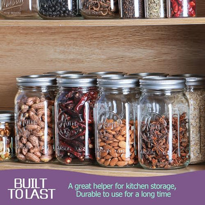 12 Pack Wide Mouth Mason Jars 32 oz - Heavy Duty Glass Quart Mason Jars With Airtight Lids for Pickling, Canning, Food Storage, Meal Prep and Fermenting, Leak Proof - color: 32 oz-12Pack-Home