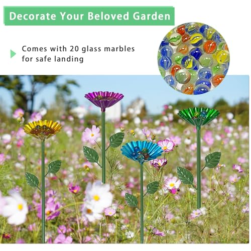 Bee Watering Station for Garden with 20 Marbles,Butterfly Watering Station for Outdoor Decor in Flower Design,Water Feeder to Attract Pollinators(Red,Green,Blue,Yellow) - style: Classic Style