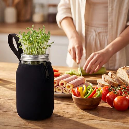 Blushtier 2 Pcs 32oz Mason Jar Sleeves Regular and Wide Mouth Mason Jar Insulators with Zipper, Neoprene Sprouting Jars Sleeve, Drinking Glass Cover, Prevents Slipping