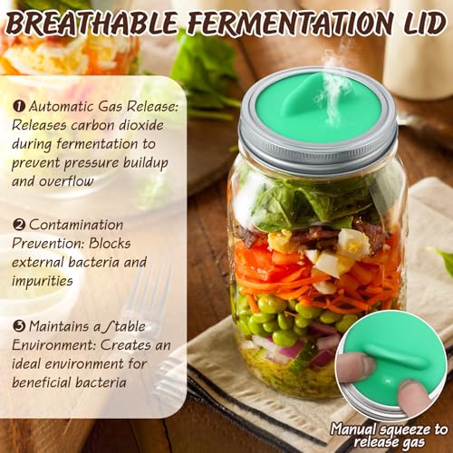 8 Pack Mason Jar Silicone Fermentation Lids for 3" Wide Mouth Jars Waterless Airlock Fermentation Mason Jar Lid Fermenter Caps for Pickles, Kimchi, Fermented Probiotic Food (Pink,Blue,Purple,Green) - color: Pink, Blue, Purple, Green