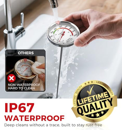 BOMATA 2-Pack Candy Thermometer with Pot Clip, Hands-Free Use, Waterproof IP67 and 2.5" Display Deep Fry Oil Thermometer with NSF Certified, for Cooking, Food, Turkey, BBQ, Grill... Mth400 Silver&Gray - color: Silver & Gray (Pack of 2)