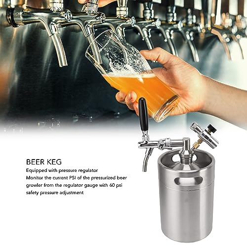 Beer Growler Tap System, Mini Beer Keg Growler 5L Stainless Steel Portable Pressurized Home Dispenser System with 60PSI Pressure Regulator for Homebrew Craft and Draft Beer