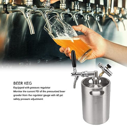 Beer Growler Tap System, Mini Beer Keg Growler 5L Stainless Steel Portable Pressurized Home Dispenser System with 60PSI Pressure Regulator for Homebrew Craft and Draft Beer