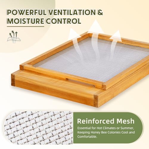 MayBee 10 Frame Screened Bottom Board Bee Hive Bottom Board - 100% Beeswax Dipped Solid Wood Base with Entrance Reducer & Ventilation, Durable Beekeeping Supplies for Langstroth Beehives - color: 10 frame board