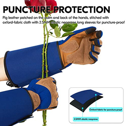 Vgo... Gardening Gloves Unisex,Safety Work Gloves,Long Sleeves Gauntlet,Puncture Proof,Touchscreen(Size M,Blue,SL7496) - color: 1 Pair - Blue - Long Cuff, size: Unisex Medium