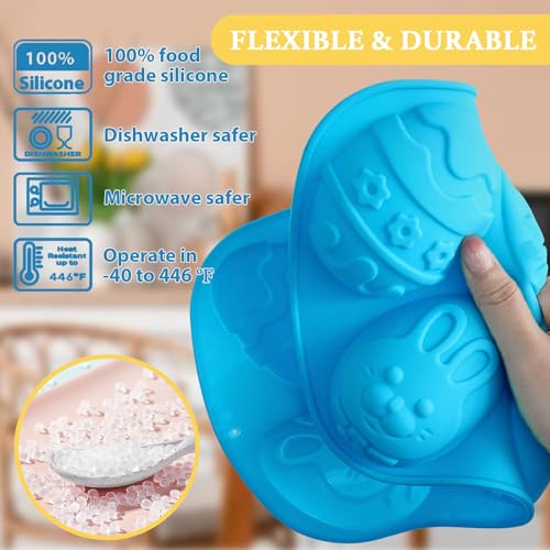 Egg Shape Silicone Molds 3.5 Inch, 2-Pack Chocolate Baking Holiday Easter Mould, Non-Stick BPA Free, Kid-Friendly Soap Mold Rabbit & Floral Designs, Blue & Pink - style: Easter Egg - 2PCS
