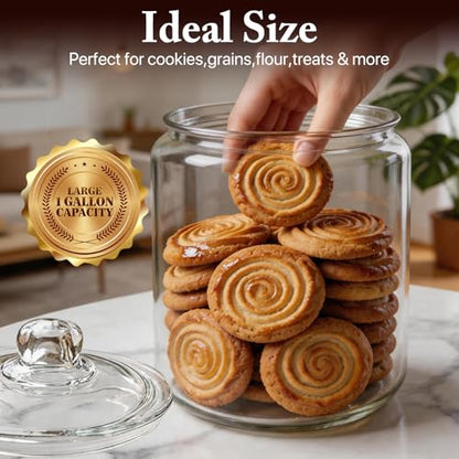 Masthome 1 Gallon Glass Cookie Jar with Airtight Lid, Large Clear Glass Storage Canister, Wide Mouth Food Storage Container for Pantry, Kitchen, Flour, Sugar, Pasta, Cookies, Candy, Dog Treats - color: Cookie Jar