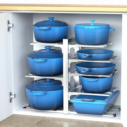 ORDORA Pots and Pans Organizer Rack for Cabinet, 15.83" Height 8-Tier Heavy Duty 120LBS Pot Pan Organizer under Cabinet Adjustable for Cast-iron Pan, Heavy Skillets Griddles, Shallow Pot, Silver - style: M-15.83"H-HeavyDuty-Sliver