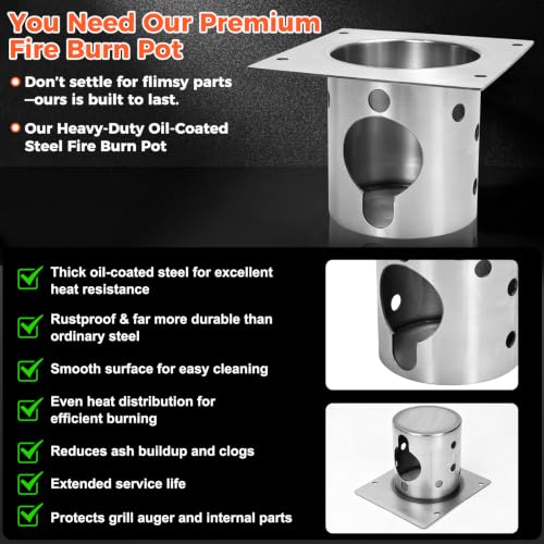 QuliMetal Fire Burn Pot Replacement Parts for Pit Boss Pro 1150/1600 Pellet Grills, Pit Boss PB1150PS2, PB1150PS3, PB1600PS1 Grills, Upgraded FirePot Accessories with Screws - size: Fire Burn Pot for Pit Boss 1150