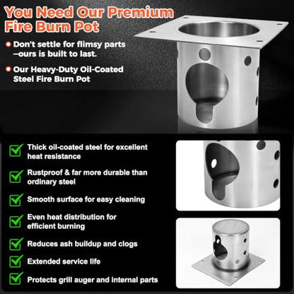 QuliMetal Fire Burn Pot Replacement Parts for Pit Boss Pro 1150/1600 Pellet Grills, Pit Boss PB1150PS2, PB1150PS3, PB1600PS1 Grills, Upgraded FirePot Accessories with Screws - size: Fire Burn Pot for Pit Boss 1150