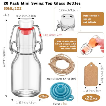 20Pcs 2oz Swing Top Glass Bottles,Flip Top Glass Bottle with Lids Sealable Kombucha Bottle for Brew Beer Syrup Vanilla Extract Air Tight Bottles (Clear) - color: Clear