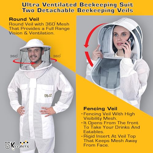3-Layer Ultra Ventilated Sting Proof Bee Suit for Men & Women – Premium Beekeeping Suit with Bee Gloves & Two Detachable Beekeeping Veils (White 2XL) - color: White, size: XX-Large