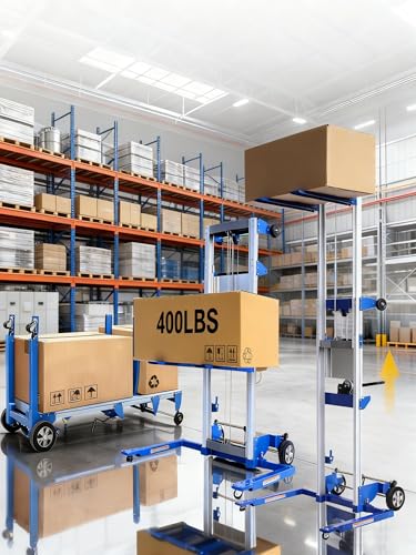 122" Material Lift Winch Stacker, 400 lbs Capacity Manual Material Lifts, Adjustable Straddle Material Lifter, Hand Winch Lift Trucks for Warehouse, Factory, Lightweight, 42.90" L x 43.30" W - color: Blue Adjustable Legs