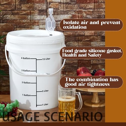 Ziliny 4 Pcs White 5 Gallon Fermentation Bucket with Twin Bubble Airlock Grommets Lid Brewing Wine Fermenter Fermentation Kit for Home Beer Wine Mead Other Fermented Beverage - size: 5 Gallon