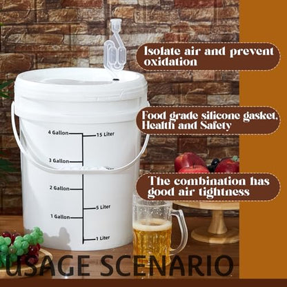 Ziliny 4 Pcs White 5 Gallon Fermentation Bucket with Twin Bubble Airlock Grommets Lid Brewing Wine Fermenter Fermentation Kit for Home Beer Wine Mead Other Fermented Beverage - size: 5 Gallon