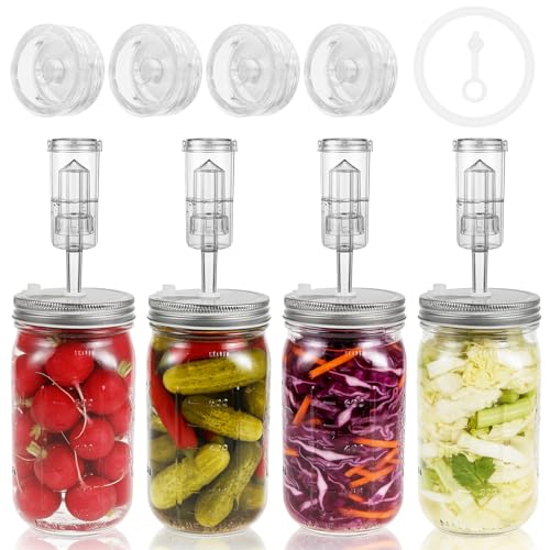 Fermentation Kit for Wide Mouth Jar, Pickling and Sauerkraut Kit with Glass Fermentation Weights Fermenting Lids Airlocks Silicone Gaskets for Pickles (Jar not included)