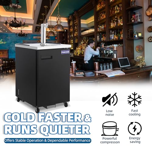 Polarman Beer Kegerator Single Tap Draft Beer Dispenser for Bars and Restaurants Full Size Commercial Keg Refrigerator 24” Stainless Steel With Drip Tray, 33°F- 41°F Temperature Control-Direct Draw - size: 24"W Single Tap