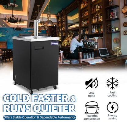 Polarman Beer Kegerator Single Tap Draft Beer Dispenser for Bars and Restaurants Full Size Commercial Keg Refrigerator 24” Stainless Steel With Drip Tray, 33°F- 41°F Temperature Control-Direct Draw - size: 24"W Single Tap