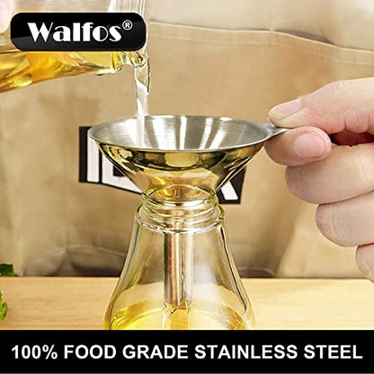 WALFOS Mini Stainless Steel Funnels, Multi-use Small Kitchen Funnel Set, for Transferring Liquid, Fluid, Essential Oils, Powder,Tiny Spices,Long-Lasting and Dishwasher Safe (3 in、2.2 in、1.7in) - color: 3pcs funnel 7.5+5.5+4.5 cm