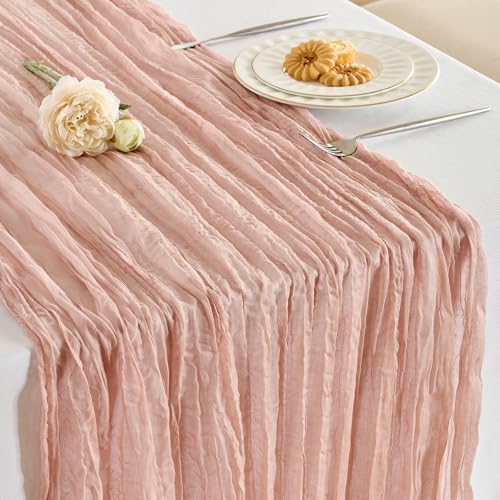 Fanami 3 Pack Cheesecloth Table Runner -10FT Dusty Pink Boho Gauze Cheese Cloth Table Runner 120 Inches Long Rustic Sheer Fabric Centerpieces for Wedding Birthday Party Bridal Baby Shower Decorations - color: Dusty Pink, size: 10FT*3PC