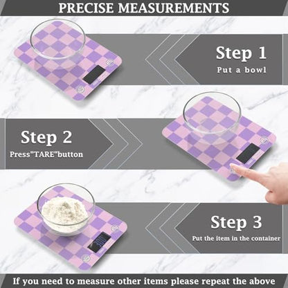 Food Scale Kitchen Scale for Baking Cooking Digital Food Weighing Measuring Scale Small Waterproof Electric Food Scale Checkered Purple - color: Checkered Purple