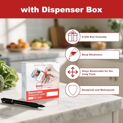 NATURALABEL 300 PCS Blank Removable Freezer Labels with Dispenser - 1" x 3" Food Labels for Meal Prep Containers Organizers, Easy Peel-Off Design, No Residue - color: Blank-red
