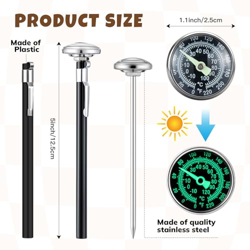 Xuhal 6 Pcs Stainless Steel Kitchen Glow Thermometer with 5 Inch Long Stem 1 Inch Dial Thermometer Milk Frothing Food for Oven Probe Meat Grill BBQ Cooking Chocolate Water(Black) - color: Black
