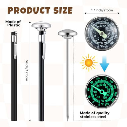 Xuhal 6 Pcs Stainless Steel Kitchen Glow Thermometer with 5 Inch Long Stem 1 Inch Dial Thermometer Milk Frothing Food for Oven Probe Meat Grill BBQ Cooking Chocolate Water(Black) - color: Black