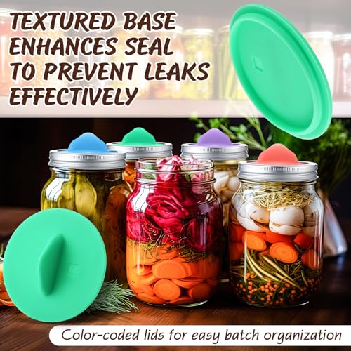 8 Pack Mason Jar Silicone Fermentation Lids for 3" Wide Mouth Jars Waterless Airlock Fermentation Mason Jar Lid Fermenter Caps for Pickles, Kimchi, Fermented Probiotic Food (Pink,Blue,Purple,Green) - color: Pink, Blue, Purple, Green
