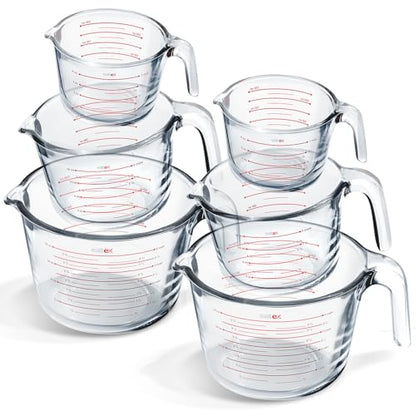 Eatex Glass Measuring Cups Set of 6 - Liquid Measuring Cups, Glass Measuring Cup Set - 1,2,4 Cup Measuring Cup - Dishwasher Oven, Microwave Safe Measure Cups - size: Set of 6